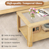 Tangkula 2-Tier Coffee Table, Rectangular Center Table with Tempered Glass Tabletop & Storage Shelf