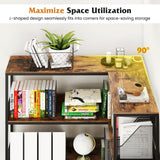 Tangkula 90 Degrees 5 Tier Industrial Wood Open Corner Bookcase for Small Spaces