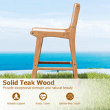 Tangkula Outdoor Woven Paper Rope Patio Teak Wood Armless Barstool