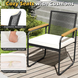 Tangkula 3 Pieces Patio Furniture Set PE Rattan Porch Chairs with Round Tempered Glass Top Table