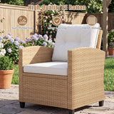Tangkula PE Rattan Wicker 3 Pcs Outdoor Sofa Set w/Washable Cushion and Tempered Glass Tabletop