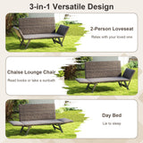 Tangkula Patio Convertible Sofa for 2 Quick Dry Foam Padded Rattan Loveseat