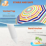 Tangkula 6.5 FT Beach Umbrella UPF50+ Portable Outdoor Table Umbrella for Sand with Tilt Adjustment
