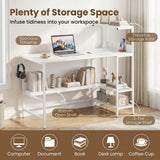 Tangkula 48" Reversible Computer Desk with Bookshelves & Power Outlets