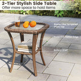 Tangkula 3 Piece Patio Swivel Rocker Set with Tempered Glass Side Table