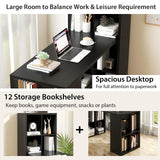 Tangkula Computer Desk with Bookshelf, Space Saving Computer Desk with 12 Shelves