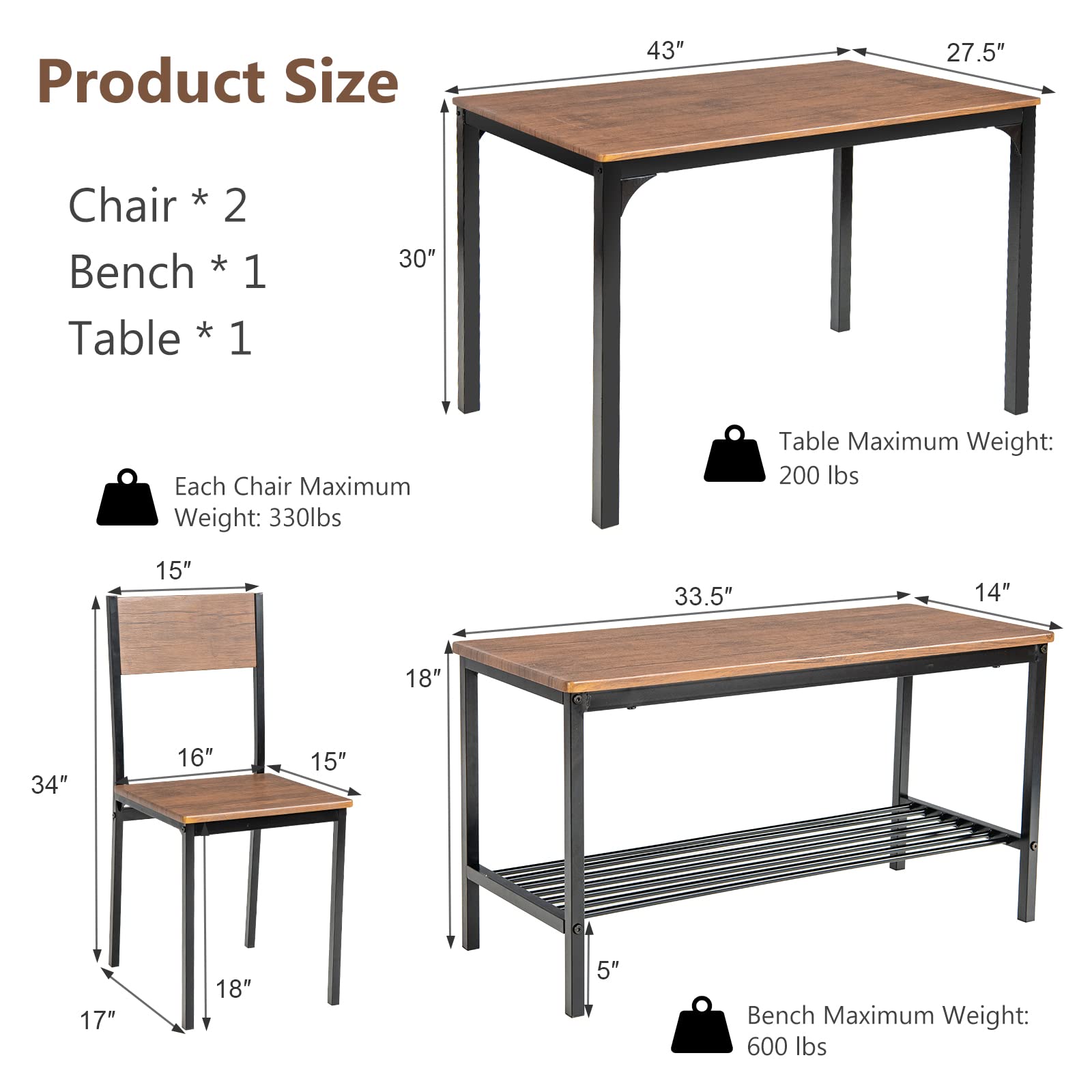 4-Piece Dining Table Set - Tangkula