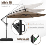 Tangkula 10 Feet Offset Hanging Umbrella with Base Patio Cantilever Umbrella