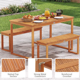 Tangkula 43.5" Acacia Wood 2-Person Outdoor Bench Backless with Slatted Seat (1/2)