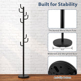 Tangkula Coat Rack Freestanding, Heavy Duty Metal Coat Tree with 8 L-Shaped Hooks & Adjustable Heights