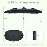 Tangkula 13 Ft Solar Patio Umbrella 36 LED Lights Crank Handle 12 Sturdy Ribs