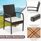 Tangkula Patio Rattan Dining Set, Acacia Wood Tabletop w/Umbrella Hole