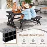 Tangkula Patio Metal Bench, Heavy-Duty 2-Person Bench w/Slatted Seat & X Legs