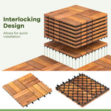 Tangkula 27 PCS Acacia Wood Interlocking Patio Deck Tiles, 12" x 12" Water-Resistant Indoor Outdoor Flooring