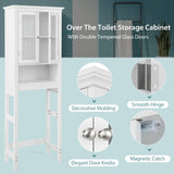 Tangkula Over The Toilet Storage Cabinet, Freestanding Bathroom Organizer with Double Tempered Glass Doors & Adjustable Shelf