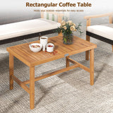 Tangkula PE Rattan Outdoor Cushioned Conversation Chairs with Acacia Wood Coffee Table