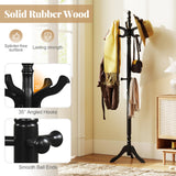 Tangkula Coat Rack Freestanding Solid Rubber Wood Coat Tree with 11 Hooks and 3 Height Options for Coats