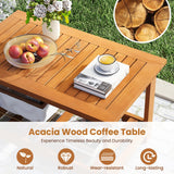 Tangkula Outdoor Patio 29.5” Rectangle Slatted 2 Tier Coffee Table with Storage Shelf