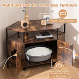Tangkula Corner Cat Litter Box Enclosure, Decorative Pet Cabinet Furniture with Open Shelf, 2 Entrances