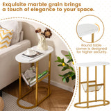 Tangkula 2-tier Industrial Oval Side Table with Mesh Shelf