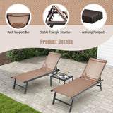 Tangkula 3 Piece Patio Chaise Lounge Set, Aluminum Patio Recliner with Coffee Table