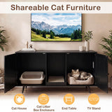 Tangkula Double Cat Litter Box Enclosure | Large Hidden Wooden Cat Cabinet with Scratching Pad