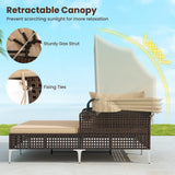 Tangkula Outdoor Rattan Double Daybed with Retractable Canopy