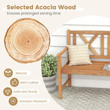 Tangkula Patio Acacia Wood Bench, 2-Person Outdoor Loveseat Chair