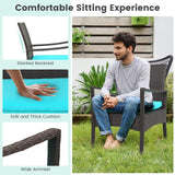 Tangkula 4 Pieces Rattan Conversation Set, Patio Sofa Couch Set with Tempered Glass Coffee Table