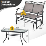 Tangkula Patio Glider Conversation Set, Outdoor Gliding Loveseat w/Tempered Glass Coffee Table