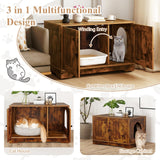 Tangkula Cat Litter Box Enclosure Furniture Indoor Wooden Cat House End Side Table Nightstand