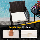 Tangkula Outdoor Heavy Duty Wicker Bar Height Table & 2 Cushioned Barstools