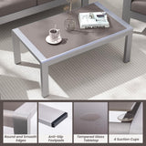 Tangkula Outdoor Rectangle Coffee Table, Aluminum Side Table w/Tempered Glass Tabletop