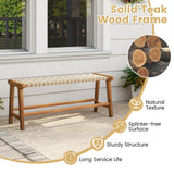 Tangkula Teak Wood Outdoor Bench with Weave Seat