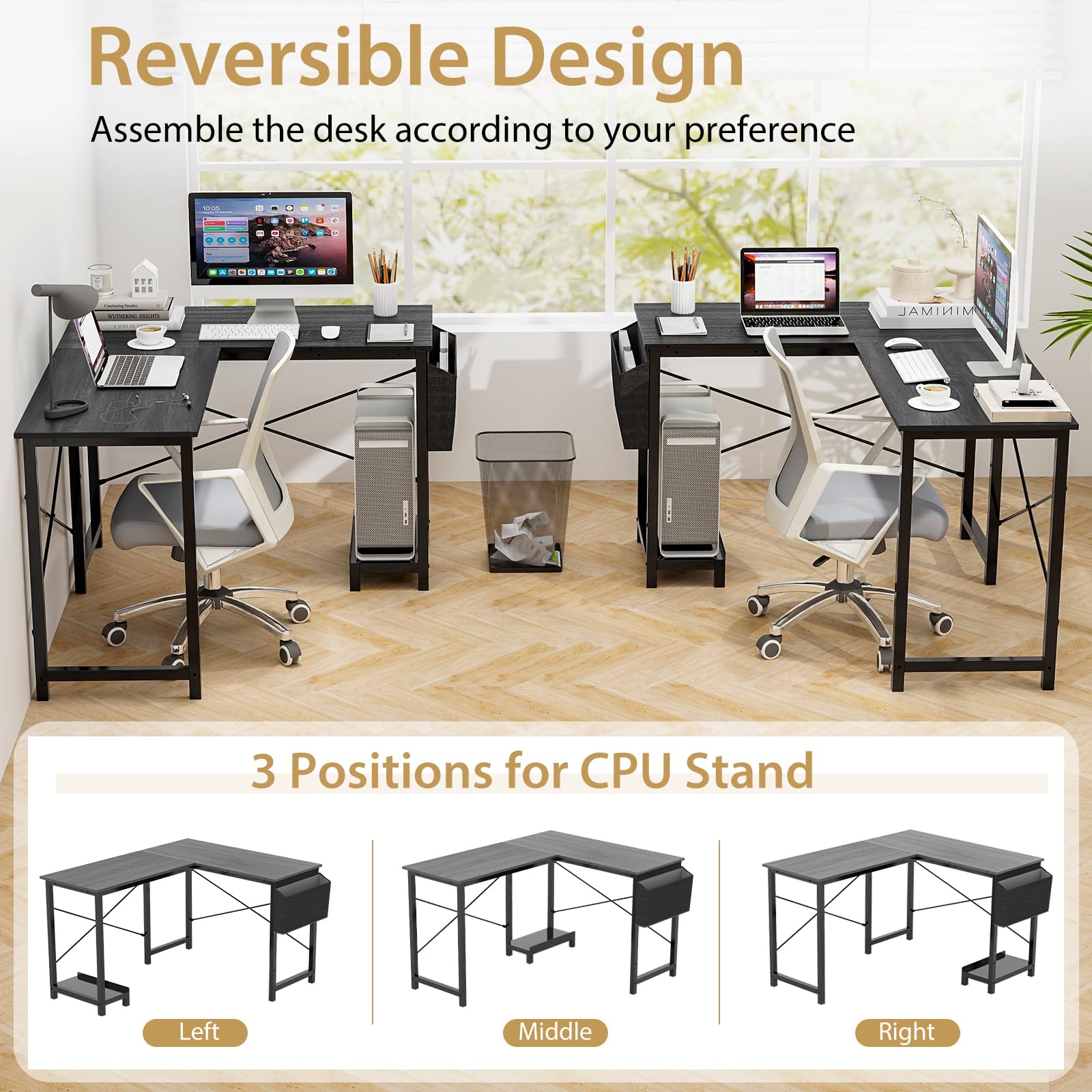 Inversion Computer Desk Tangkula L-Shaped Office Desk, Modern Reversible Computer Desk with St ...