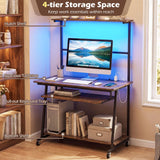 Tangkula Rolling Computer Desk Cart with Keyboard Tray & Charging Station