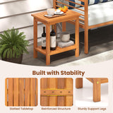Tangkula Outdoor 2-Tier Patio End Table with Slatted Tabletop & Storage Shelf
