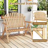 Tangkula Log Wood Patio Bench with Slatted Backrest