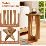 Tangkula Outdoor Side Table 14” Mahogany Accent Table with Round Tray Top