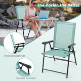 Tangkula Set of 2 Patio Folding Chairs, Portable Sling Back Chairs with Armrests and Metal Frame