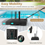 TANGKULA Mobile Patio Umbrella Base, 132LBS Capacity Water & Sand Fillable Market Table Umbrella Stand w/ 3 Wheels