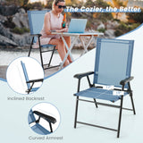 Tangkula Set of 2 Patio Folding Chairs, Portable Sling Back Chairs with Armrests and Metal Frame