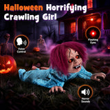 Tangkula 28" Halloween Animated Crawling Baby Doll with Glowing Eyes