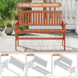 Tangkula Outdoor Wood Garden Bench 2-Person Patio Park Bench with Backrest Armrests and Slatted Seat