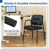 Tangkula Waiting Room Guest Chairs, Upholstered PU Leather Conference Room Chairs with Integrated Armrests, Black