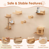 Tangkula 6 Pieces Cat Wall Furniture Set Kitten Wall Mounted Shelves