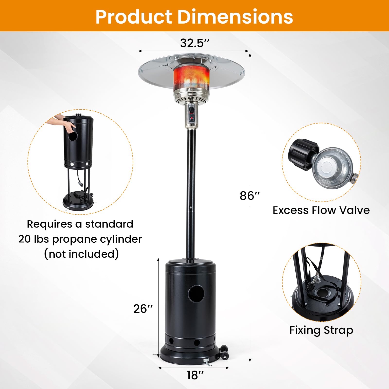Tangkula 50,000 BTU Patio Propane Heater 86” Tall Portable Gas Heater