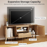 Tangkula Boho TV Stand for 60 Inch TV Entertainment Center with Cabinets and Storage Shelf