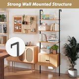 Tangkula Wall-Mounted Ladder Shelf with Rattan-Door Cabinet