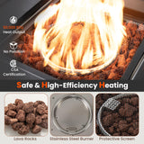 Tangkula 29 Inch Rattan Propane Fire pit Table, Patiojoy 50,000 BTU Outdoor Square Fire Pit with Lava Rocks & Protective Cover